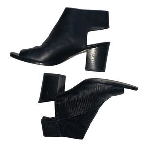 Vince Black Leather Open-Toe Cutout Ankle Booties with Block Heel